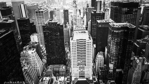 High angle view of modern buildings in city