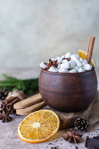 Close-up of fruits in bowl on table