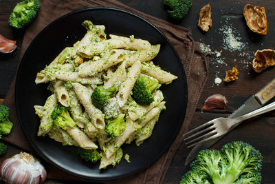 Pasta in plate on table