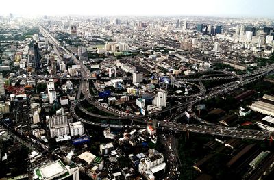 High angle view of city against sky