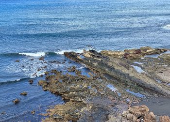 High angle view of rocks on beach