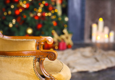 Close-up of illuminated christmas lights on table