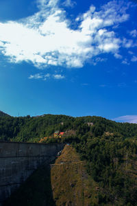 Scenic view of mountains against blue sky