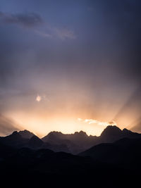 Scenic view of silhouette mountains against sky during sunset