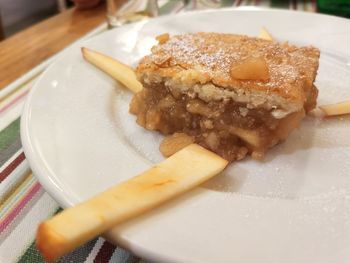 Close-up of dessert in plate on table