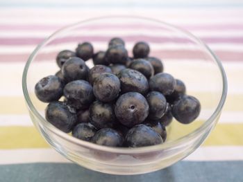 High angle view of fruits in bowl on table