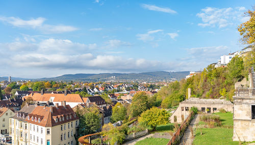 High angle view of townscape against sky