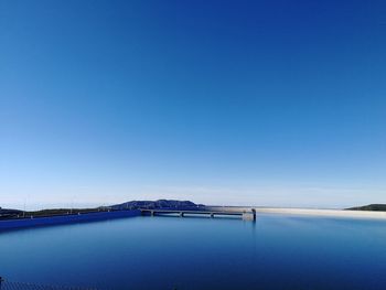 Scenic view of lagoon against clear blue sky