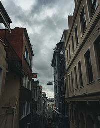 Low angle view of buildings against cloudy sky