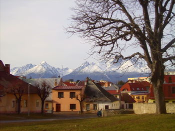 View of houses and mountain range