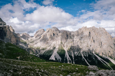 Panoramic view of snowcapped mountains against sky