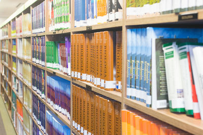 View of books in library