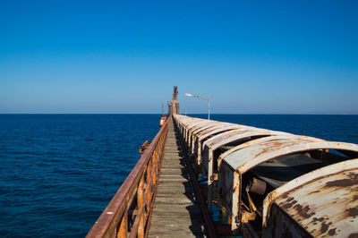 Scenic view of sea against clear blue sky