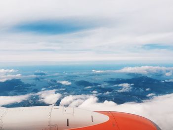 Aerial view of Ålesund in norway, white clouds and sky, view from an airplane 