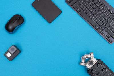 High angle view of computer keyboard on table