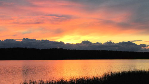 Scenic view of lake at sunset