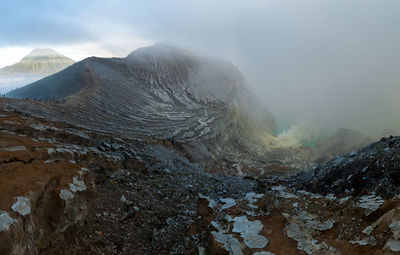 Scenic view of volcanic mountain against sky