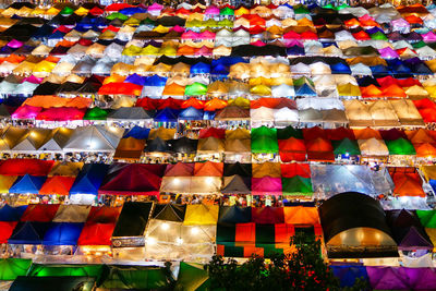 Full frame shot of colorful market stalls