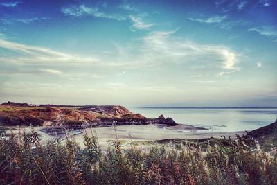 Scenic view of beach and sea against sky