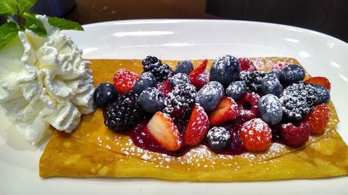 Close-up of dessert in plate on table