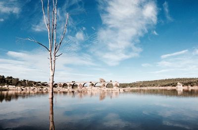 Scenic reflection of clouds in calm lake