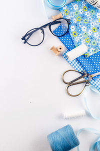 High angle view of eyeglasses on table