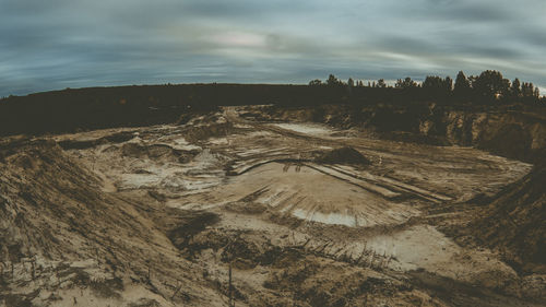 High angle view of land against sky