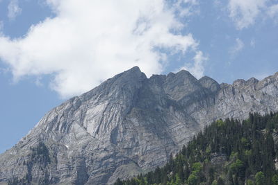 Low angle view of mountain range against sky