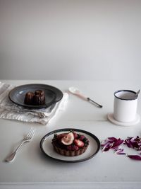 High angle view of breakfast on table