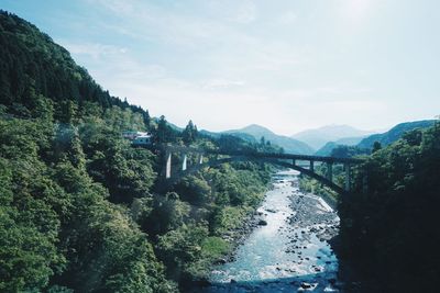 Panoramic view of bridge over river against sky