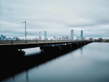 Bridge over river against sky in city