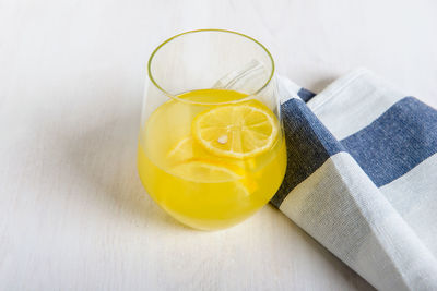 High angle view of drink on table