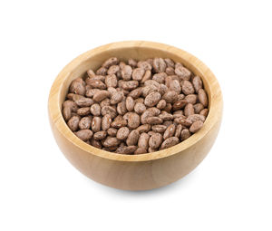 High angle view of eggs in container against white background