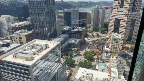 High angle view of buildings in city