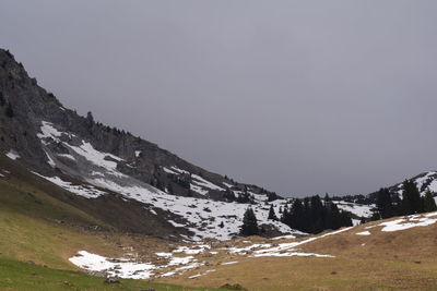 Scenic view of snow covered mountains