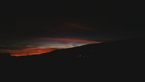 Scenic view of silhouette mountain against sky at sunset