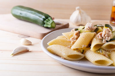 Close-up of food in plate on table