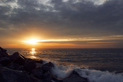 Scenic view of sunset over sea