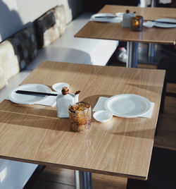 High angle view of a table setting at a restaurant