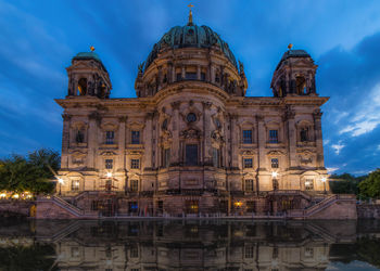 Low angle view of berlin cathedral against sky at dusk