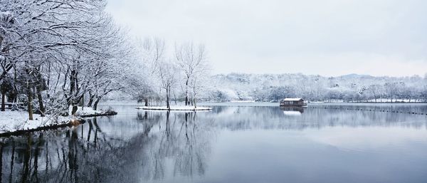 Scenic view of frozen lake against sky