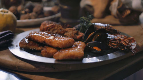 Close-up of seafood in plate