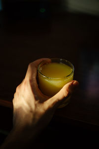 Close-up of hand holding tea cup