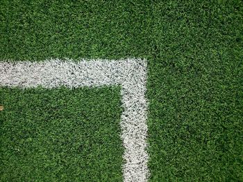 Close-up of corner marking at rugby field