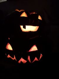 Close-up of illuminated pumpkin at night