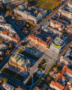 High angle view of buildings in city