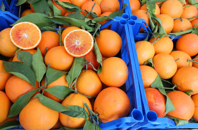 High angle view of fruits for sale at market stall