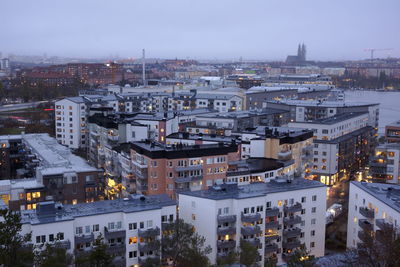 High angle view of cityscape against sky