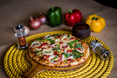 Close-up of pizza on table