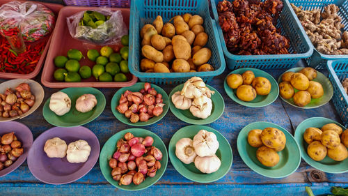 High angle view of fruits for sale in market